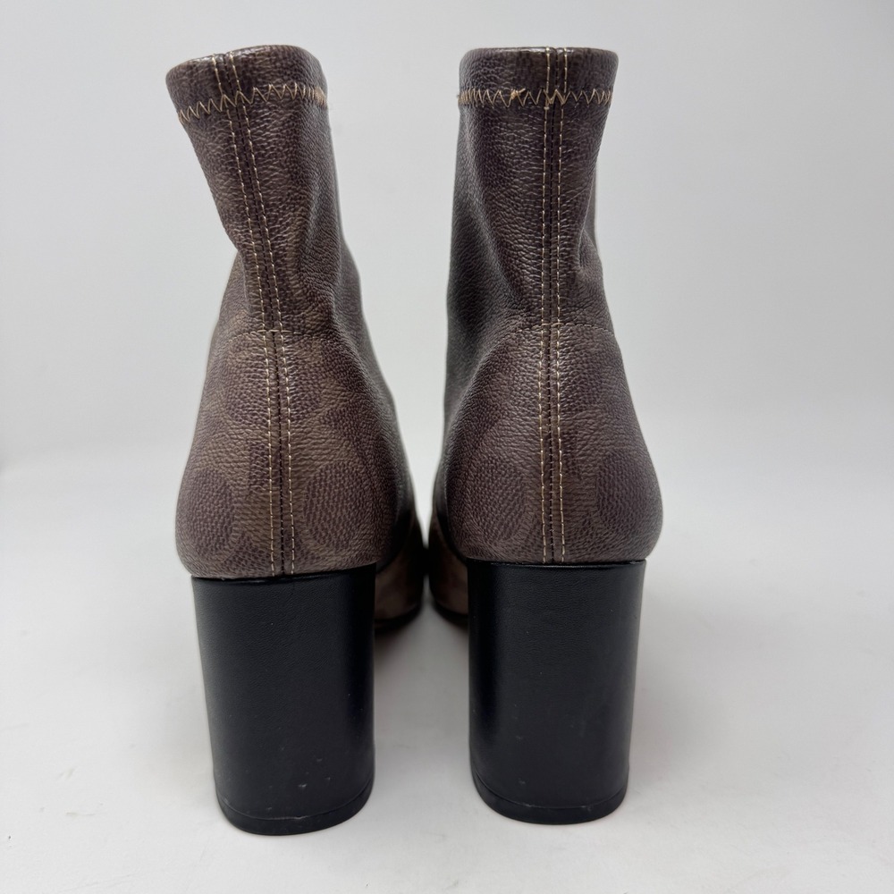 Coach Margot Signature Monogram Ankle Booties Brown Block Heel Size 6 - Picture 4 of 10